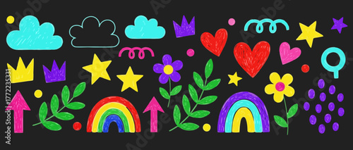 whimsical rainbow doodle set
