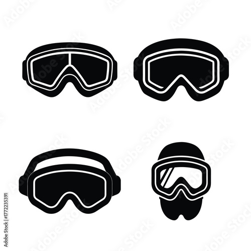 Ski Goggles Silhouette Icons Collection for Winter Sports and Safety