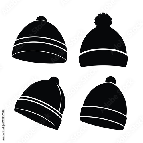 Winter Beanie Hat Silhouette Icons Collection for Fashion and Warmth