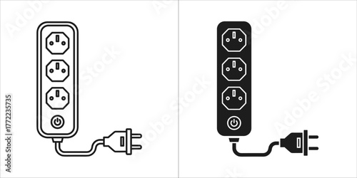 Power strip icon in outline and glyph style for apps