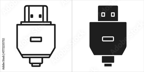 Illustration of a modern hdmi connector in black and white