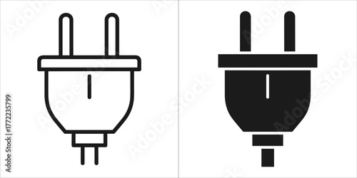 Illustration of a modern electrical plug in black and white