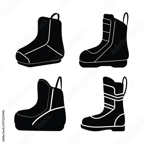 Snowboard Boots Silhouette Icons Collection for Winter Sports