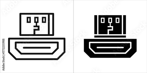 Hdmi connector icon in outline and glyph style