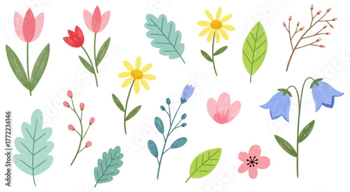 whimsical floral icon set