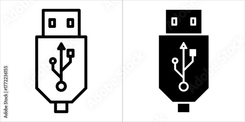 Two usb connector icons, one in outline and one in solid style