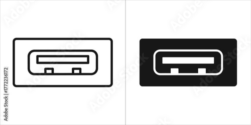 Two usb type c connector icons, one in outline and one in solid style