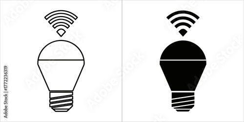 Smart led light bulb with wifi signal in vector format