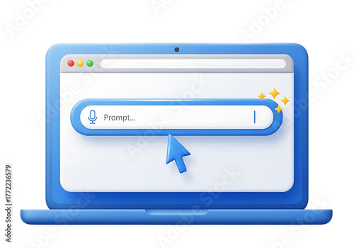 3d icon of laptop with prompt search bar isolated on transparent background