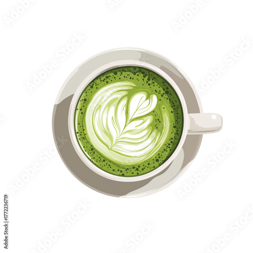 flat 2D icon vector illustrator of matcha latte in ceramic cup