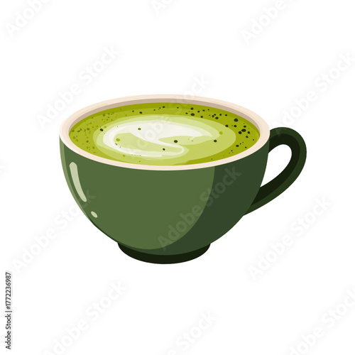 flat 2D icon vector illustrator of matcha latte in ceramic cup