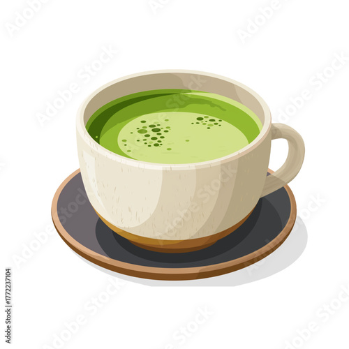 flat 2D icon vector illustrator of matcha latte in ceramic cup