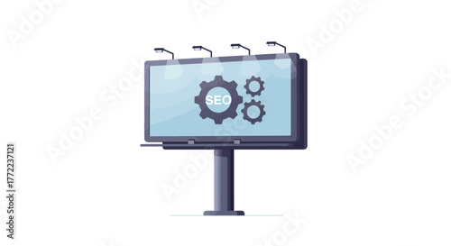 Billboard with SEO gears, advertising search engine optimization.