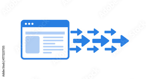 Website traffic illustration with blue arrows emanating from a webpage.