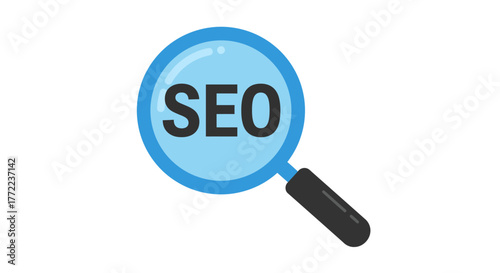 Magnifying glass with the word SEO inside, representing search engine optimization.