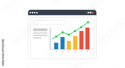 Illustration of a website showing a bar graph with an upward trending line graph.