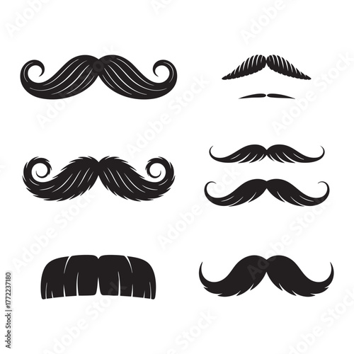 Collection of six black mustache illustrations on white background moustaches facial hair