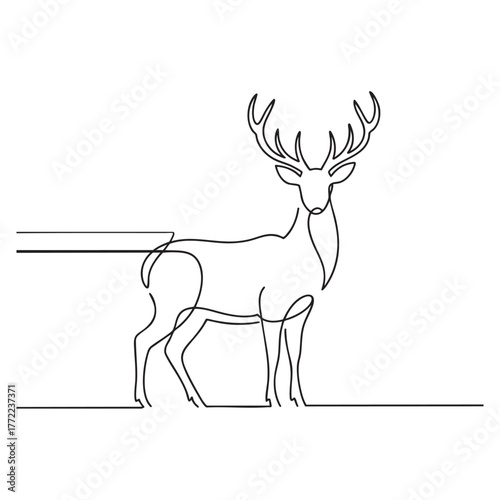Single line drawing of a majestic stag with large antlers deer animal