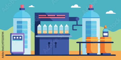 Bottled water refill station with large containers and dispenser  