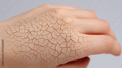 Close-Up of Dry, Cracked Skin on Hand Indicating Dehydration or Skin Condition