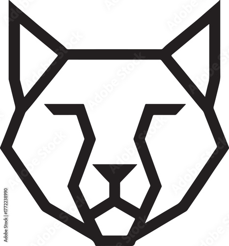 Cat face polygonal minimalist icon showing geometric feline design, abstract animal art vector style.