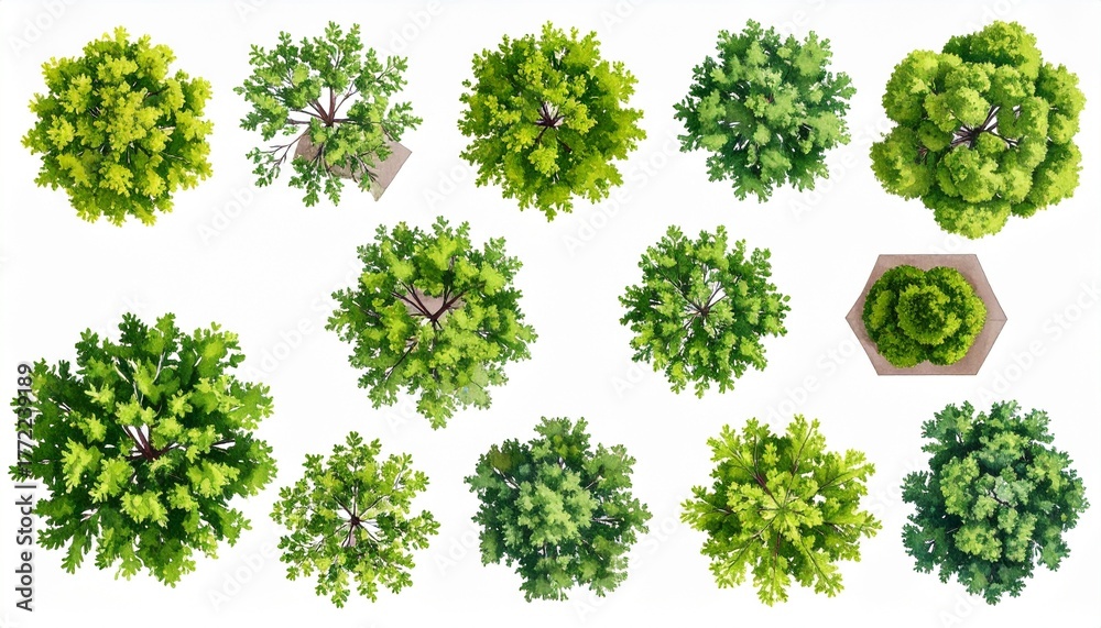 Obraz premium Top View Green Tree Collection for Landscape Rendering
