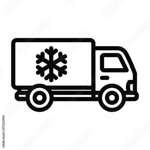 Refrigerated truck line icon, outline illustration of cold transport vehicle for delivering frozen or perishable goods
