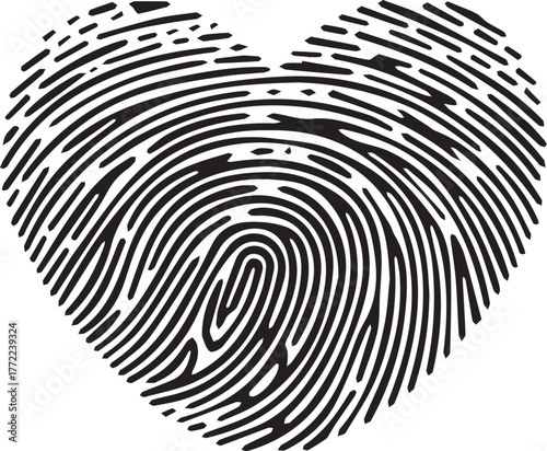 Unique black fingerprint mark on a white isolated background for security and identity identification