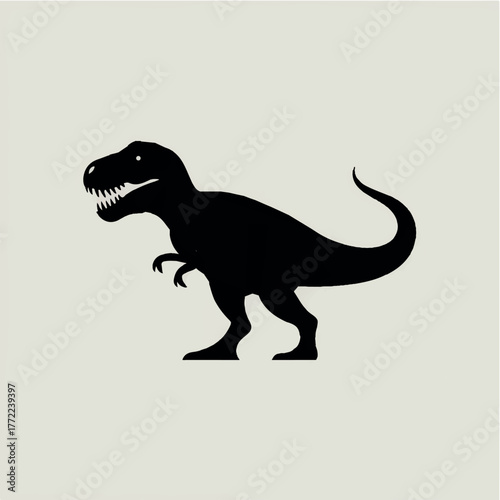 Black vector silhouette illustration of a running Tyrannosaurus Rex dinosaur, isolated for use as an icon