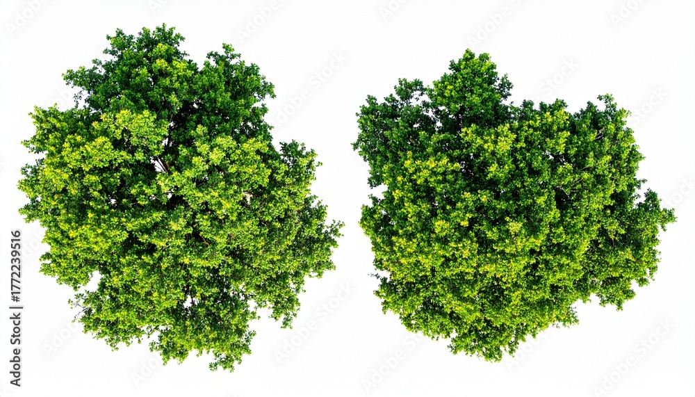Obraz premium Top View Two Green Trees Isolated on White Background