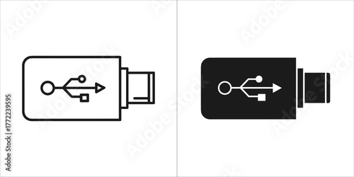 Usb typec connector icon in outline and glyph style