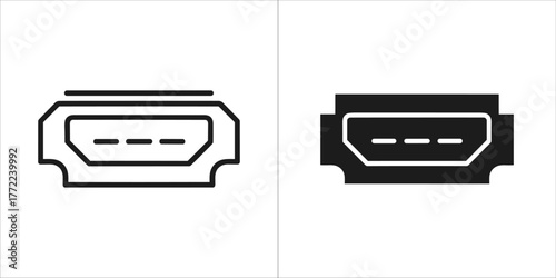 Two hdmi connector icons, one in outline and one in solid style