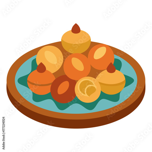 Decorative Ceramic Plate with Moroccan Pastries and Nuts Vector Illustration