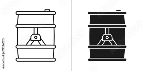 Black and white barrel icon metal container
