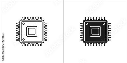 Microchip icon, computer and technology concept