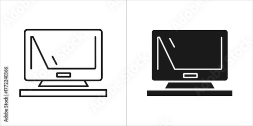 Black line smart tv icon, vector illustration