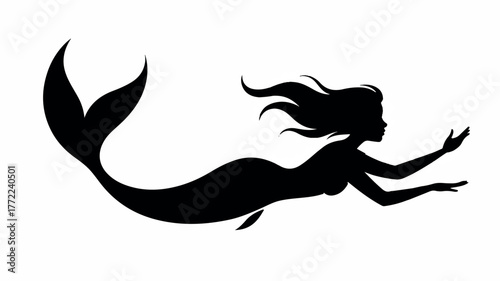 Black vector silhouette illustration of a woman dancer doing yoga fitness with wings and kanji