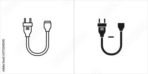 Black and white vector illustration of a power cord