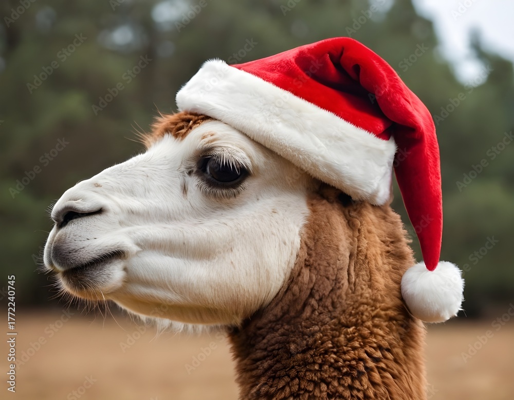 Obraz premium llama wearing a santa hat