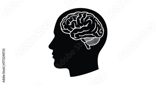 Human head silhouette with brain symbol of intelligence, knowledge, memory, and mental health