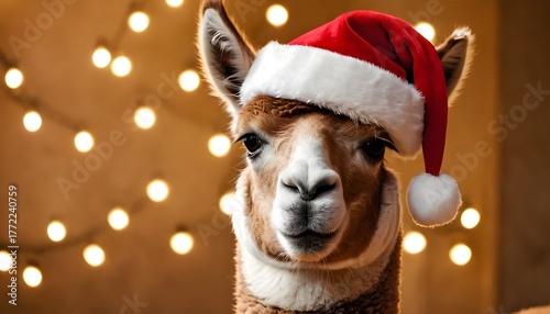llama wearing a santa hat