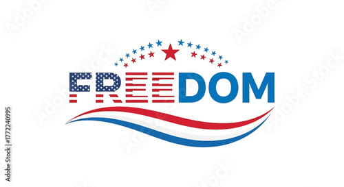 Freedom text design with american flag pattern for independence day celebration