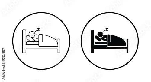 Sleeping man in bed icon, rest and relax, bedtime, good night, sleep well concept, vector