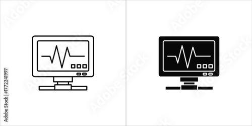 Medical monitor icon, outline and glyph style vector illustration