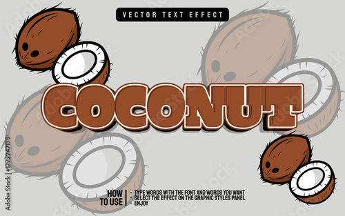 Coconut Text Effect Design with Cartoon Coconuts.