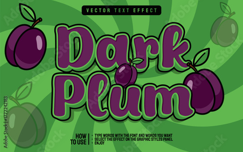 Dark Plum Text Effect with Fruit Illustration.