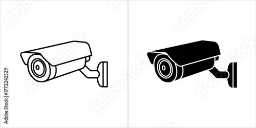 Security camera icon set, surveillance system for safety and protection