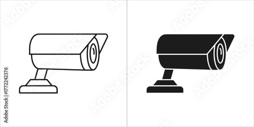 Security camera icon in black and white, surveillance system