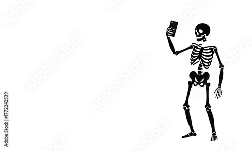 Skeleton with Smartphone Funny Selfie Skeleton Silhouette