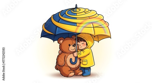 Orphaned child under symbolic umbrella, celebrating protection, hope and the right to care (2)